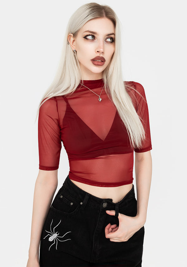 Jinx Mesh Kurz Ärmel Top - Rot