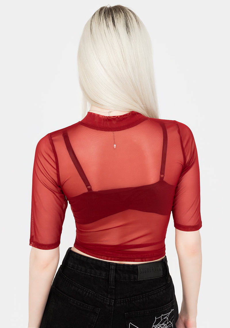 Jinx Mesh Kurz Ärmel Top - Rot