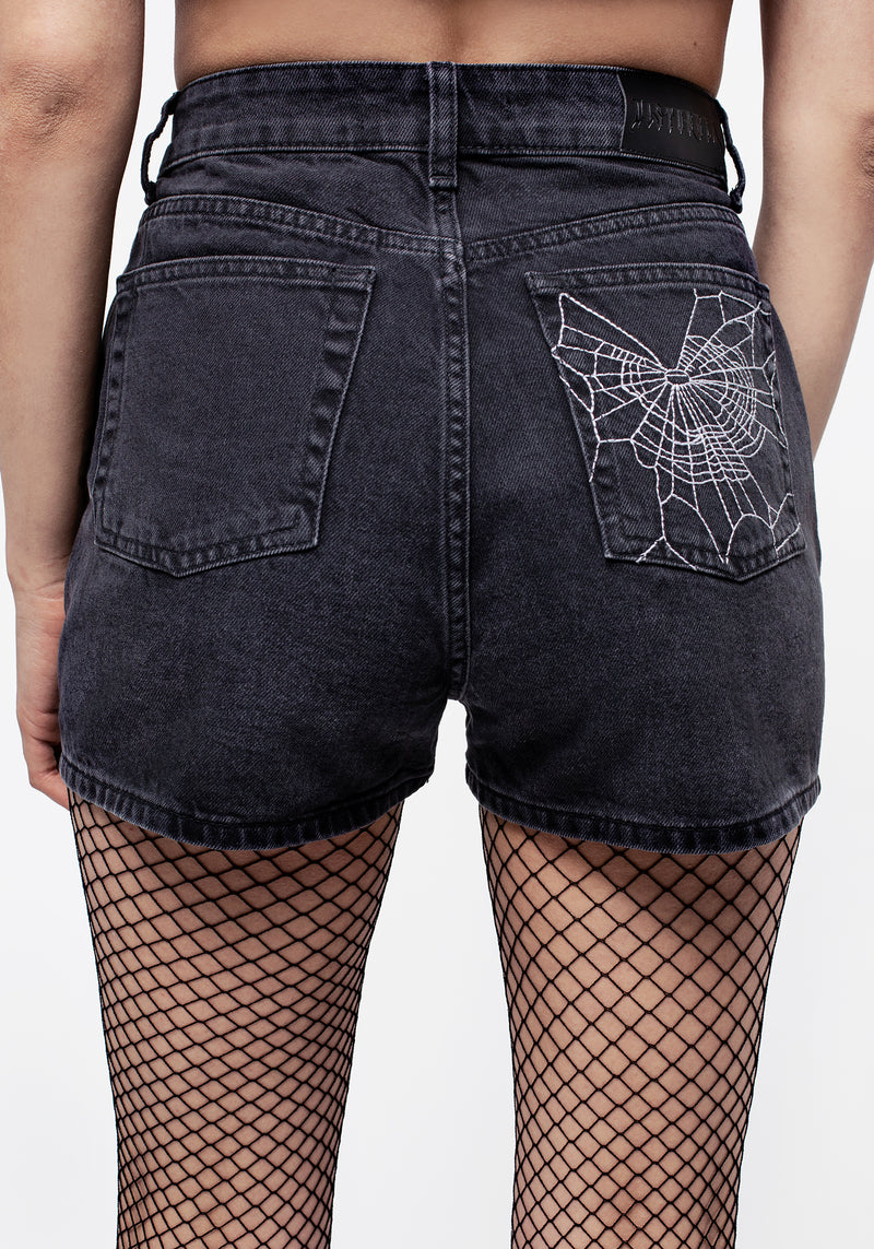 Widow Embroidered Denim Mom Short