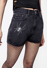 Widow Embroidered Denim Mom Short