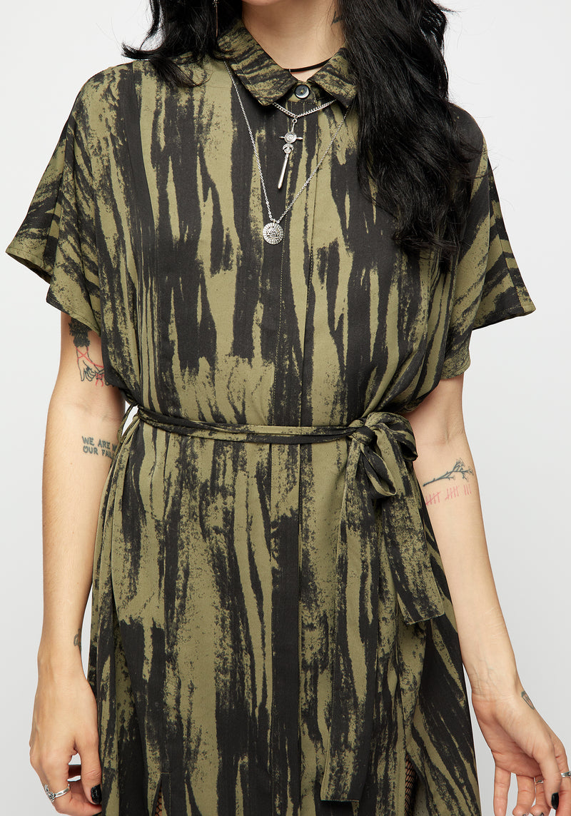 Hegemone Tie Waist Midi Shirt Dress