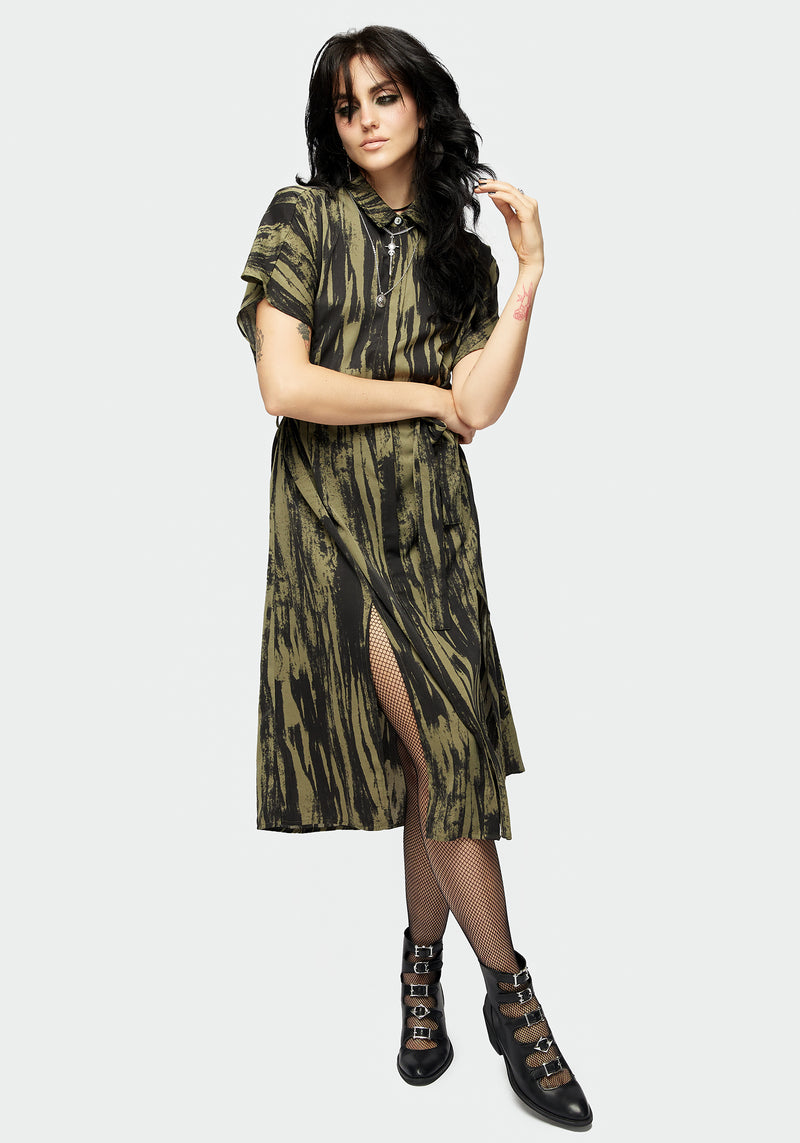 Hegemone Tie Waist Midi Shirt Dress