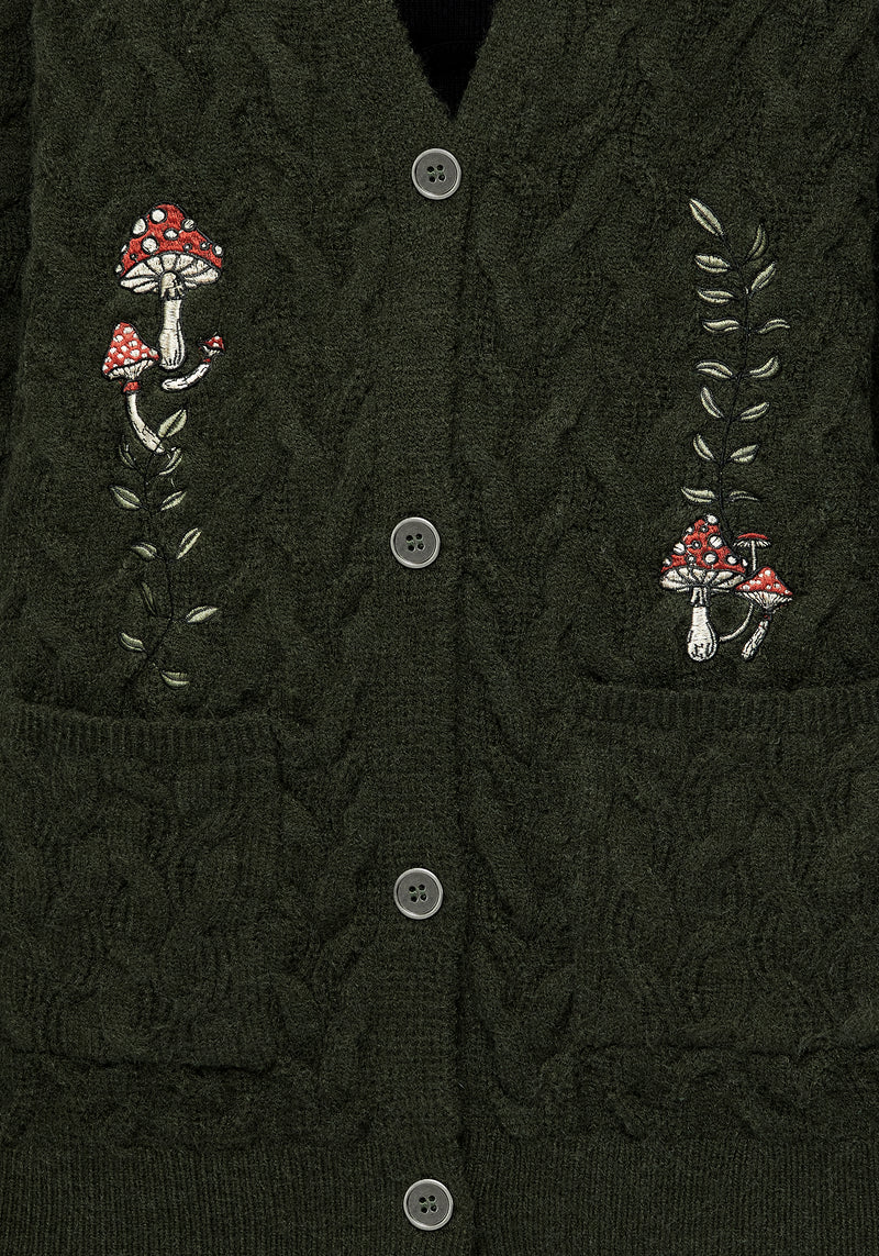 Seelie Bestickt Zopf Gestrickt Cardigan