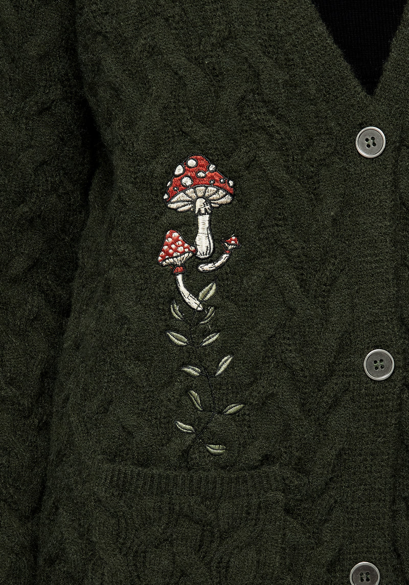 Seelie Bestickt Zopf Gestrickt Cardigan