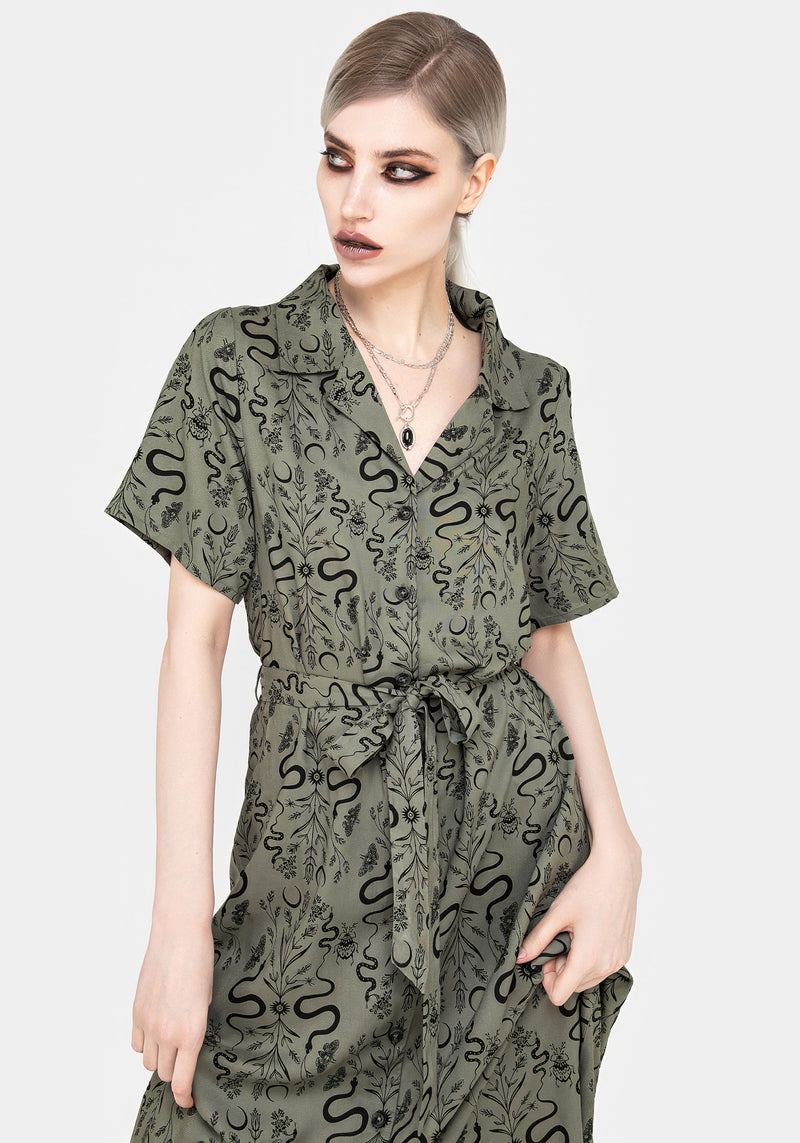 Dominion Snake Print Midi Shirt Dress