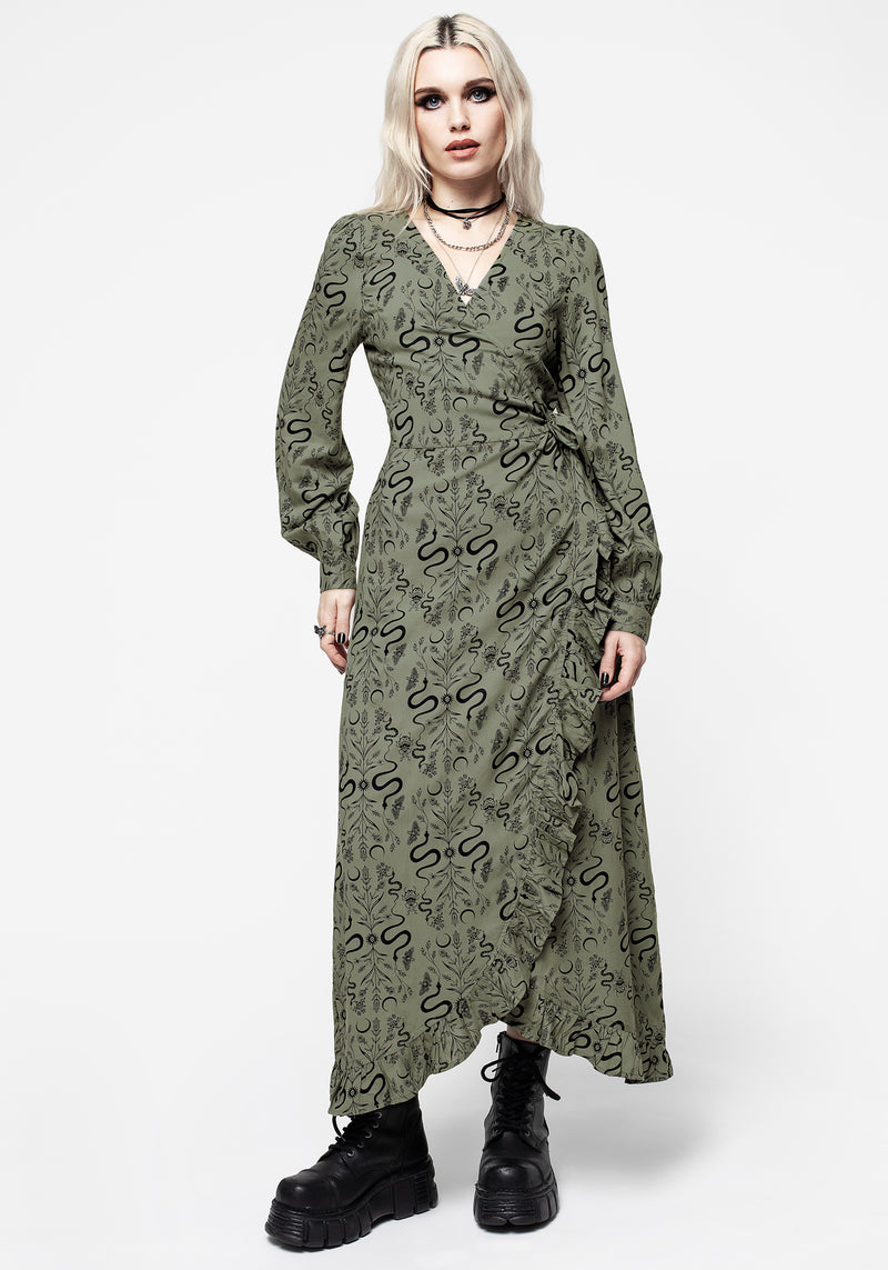 Dominion Snake Print Midi Wrap Dress