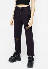 Planchette Embroidered Distressed Denim Mom Jeans