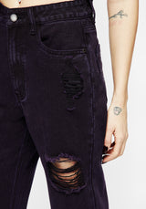 Planchette Embroidered Distressed Denim Mom Jeans