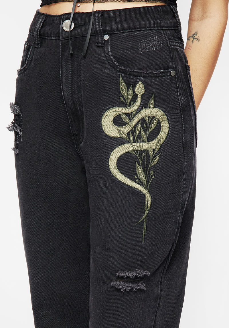 Nirah Embroidered Distressed Mom Jeans