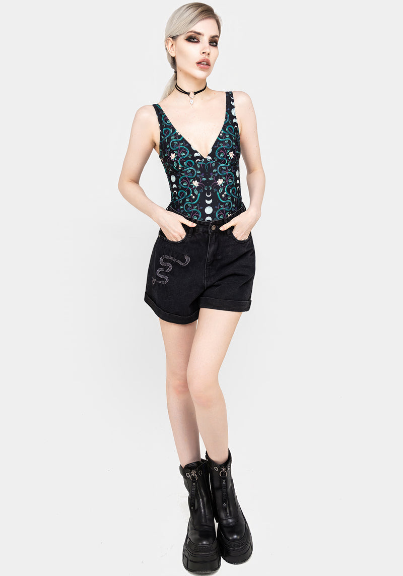 Heroica Embroidered Denim Mom Shorts