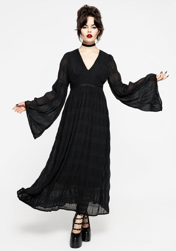 Deirdre Flöte Ärmel Maxi Kleid