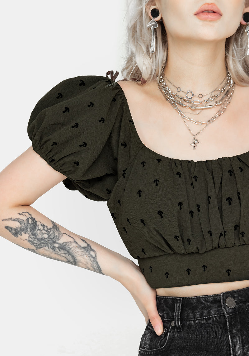 Chanterelle Velour Puff Sleeve Crop Top