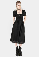 Obsidian Baumwolle Rüsche Midi Kleid