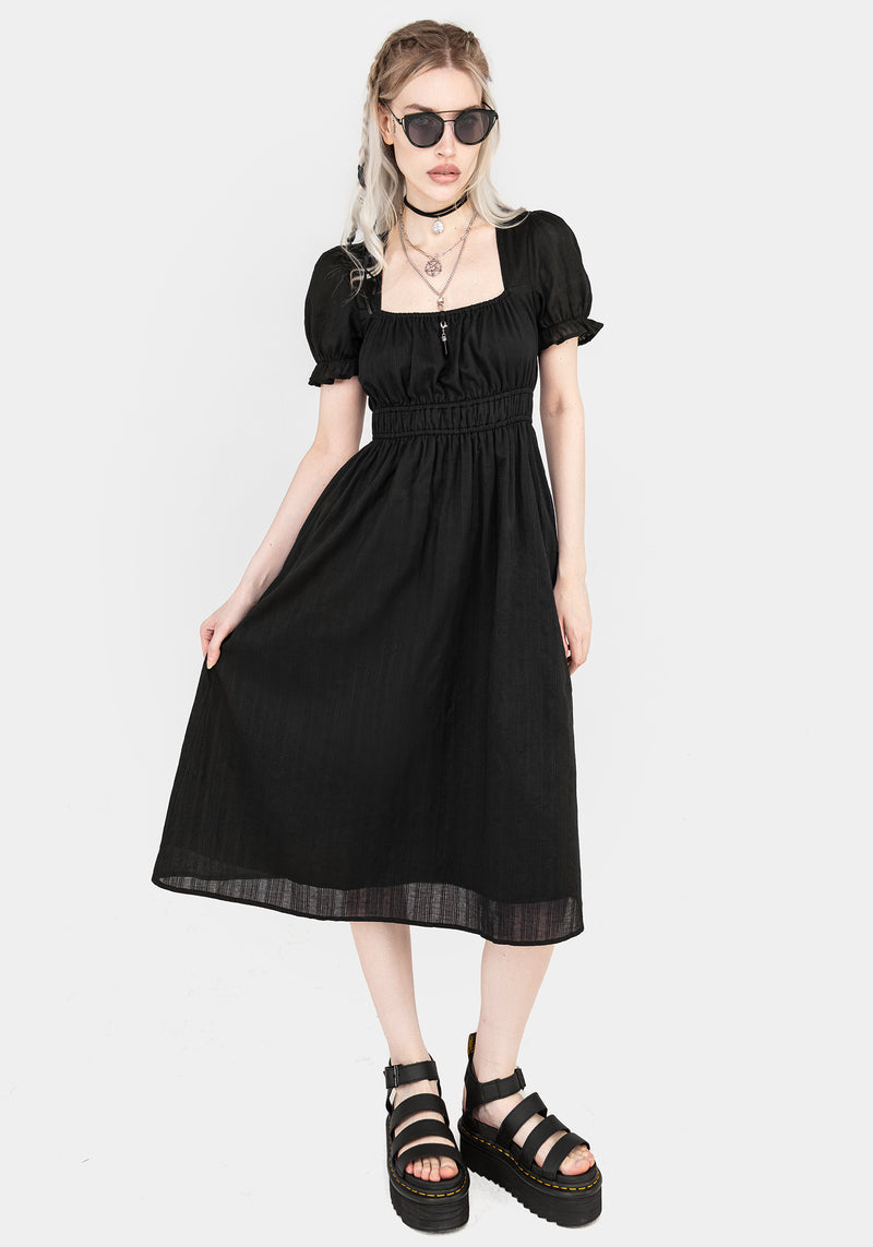 Obsidian Baumwolle Rüsche Midi Kleid