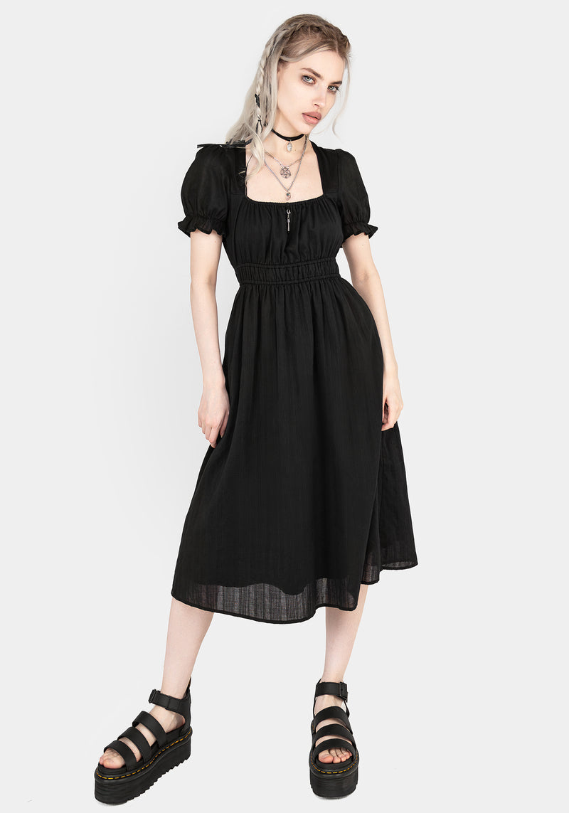 Obsidian Baumwolle Rüsche Midi Kleid