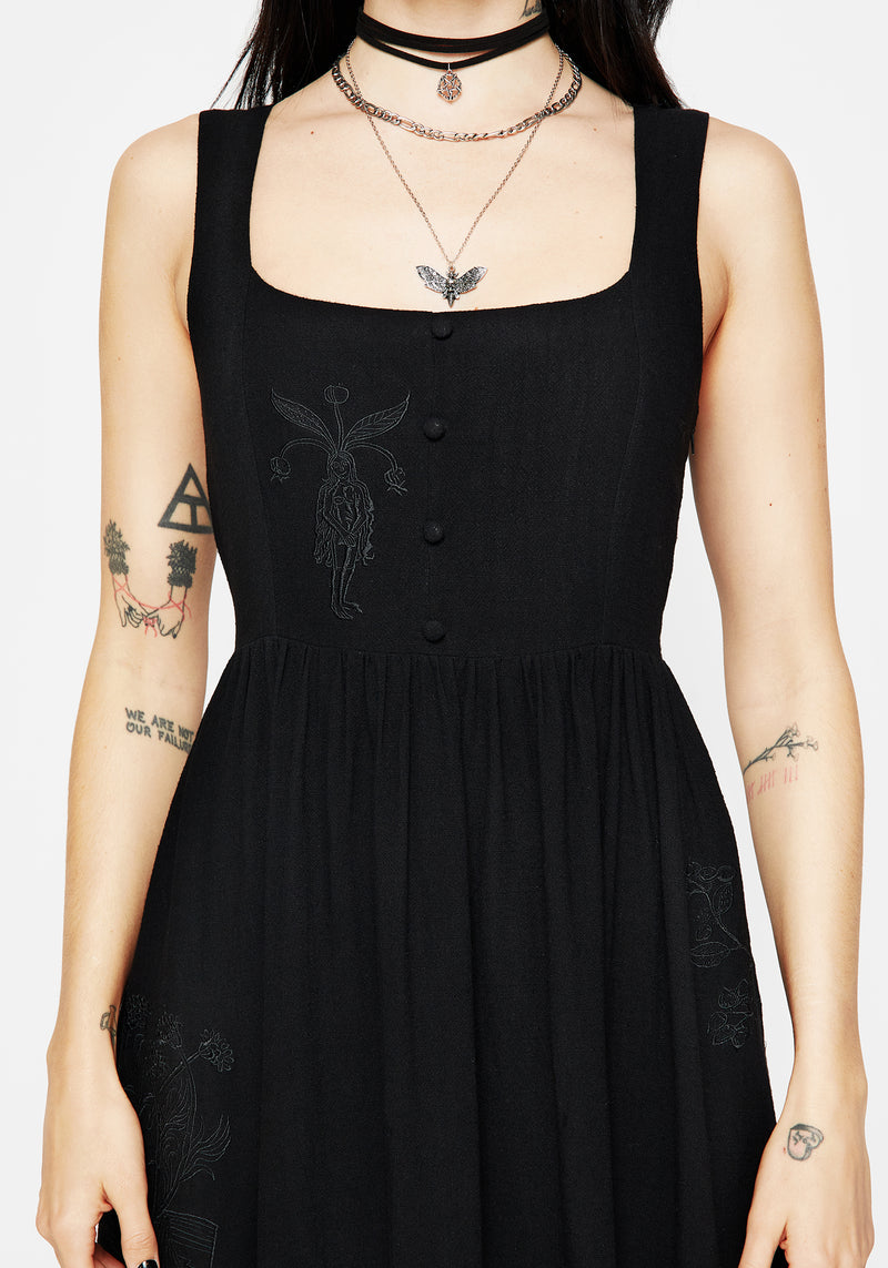 Mandrake Leinenmischung Bestickt Midi Kleid