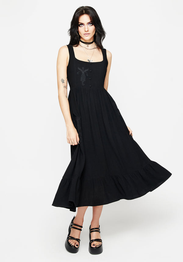 Mandrake Leinenmischung Bestickt Midi Kleid