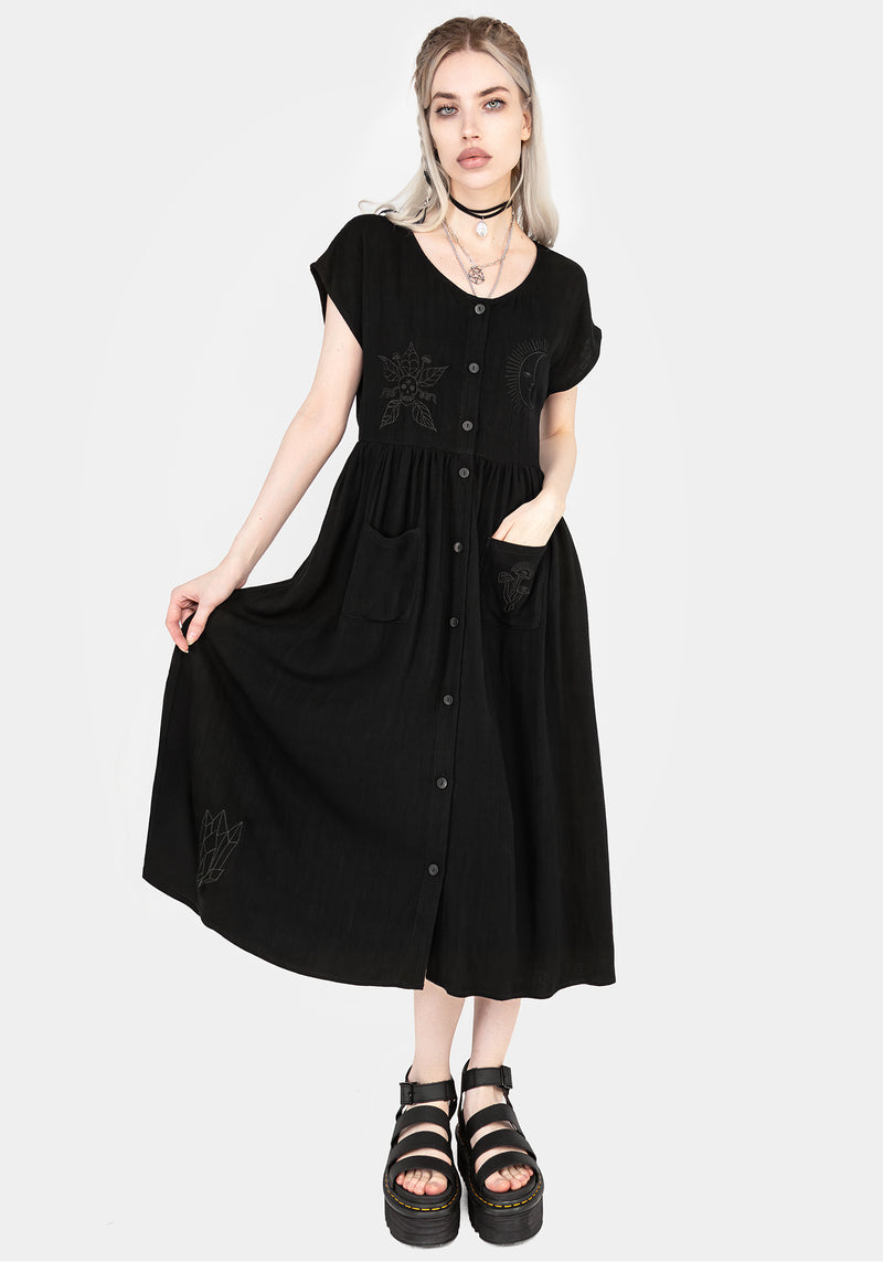 Scutellaria Embroidered Button Up Midi Dress