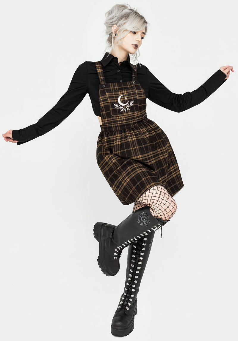 Artume Embroidered Check Mini Pinafore Dress