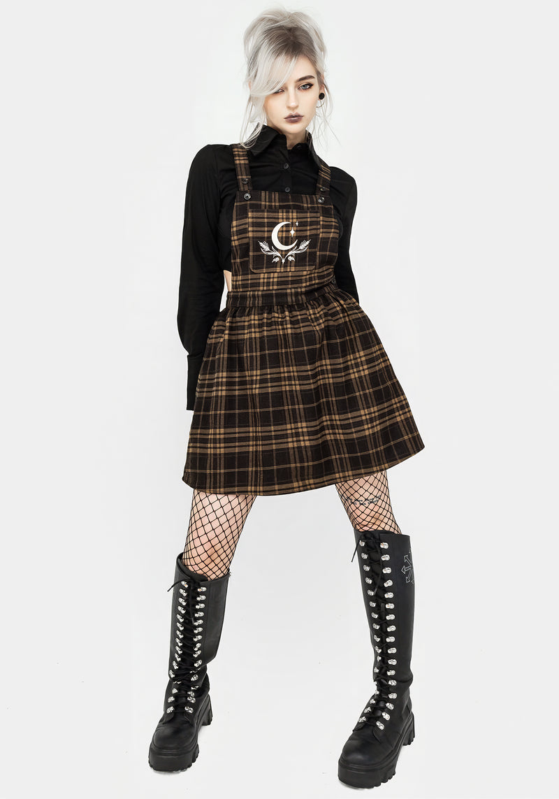 Artume Embroidered Check Mini Pinafore Dress