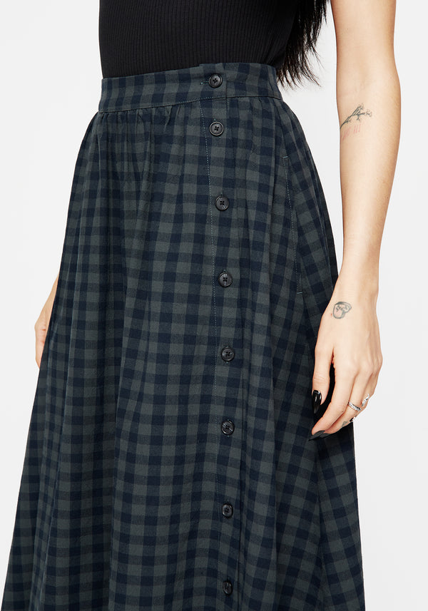 Jeannie Check Cotton Button Up Midaxi Skirt