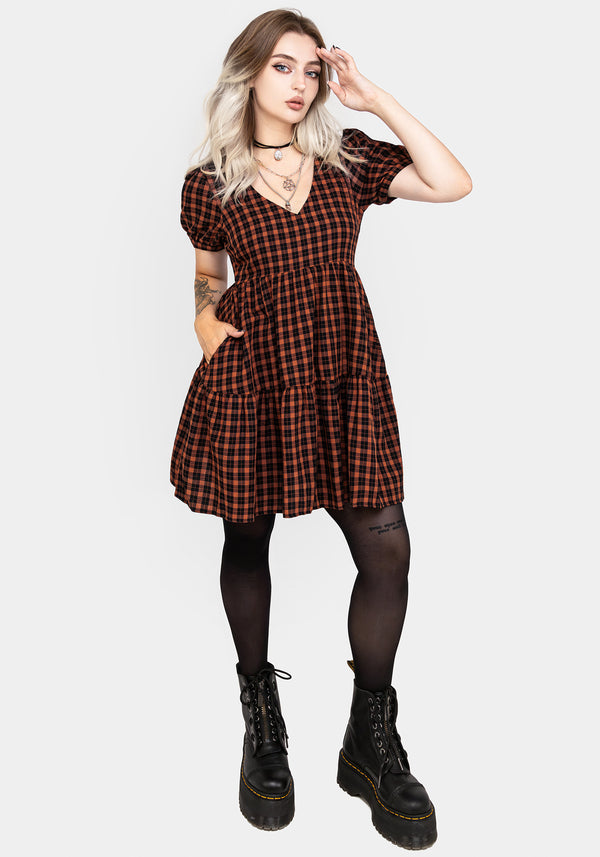 Terra Check Mini Smock Dress - Orange