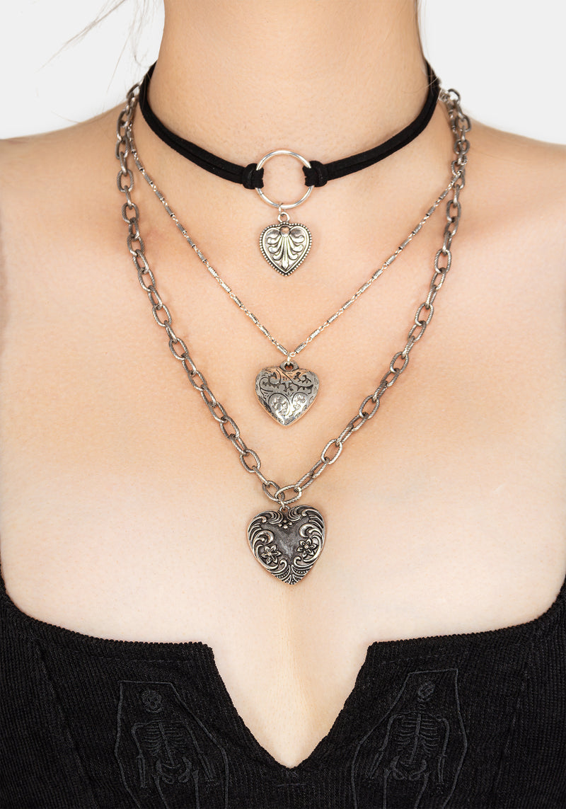 Deceiver Heart Layered Choker Necklace