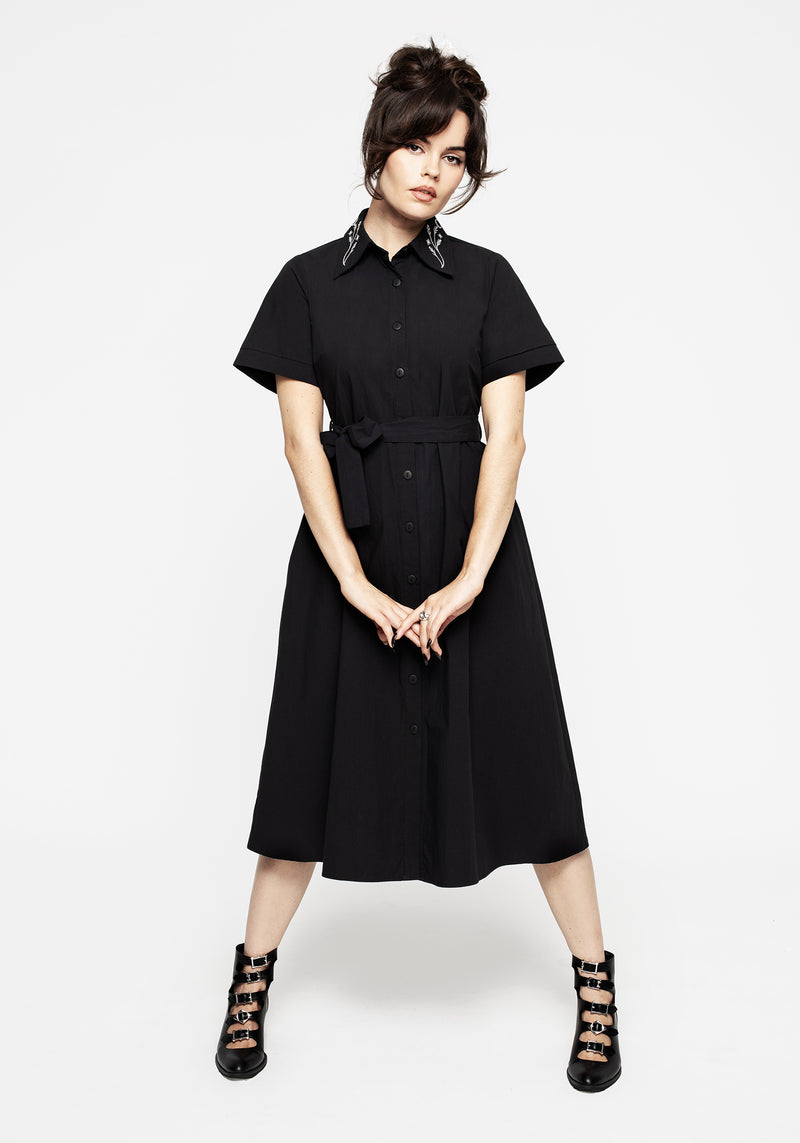 Goodfellow Embroidered Collar Midi Shirt Dress