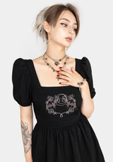 Vampyrum Bat Embroidered Puff Sleeve Mini Dress