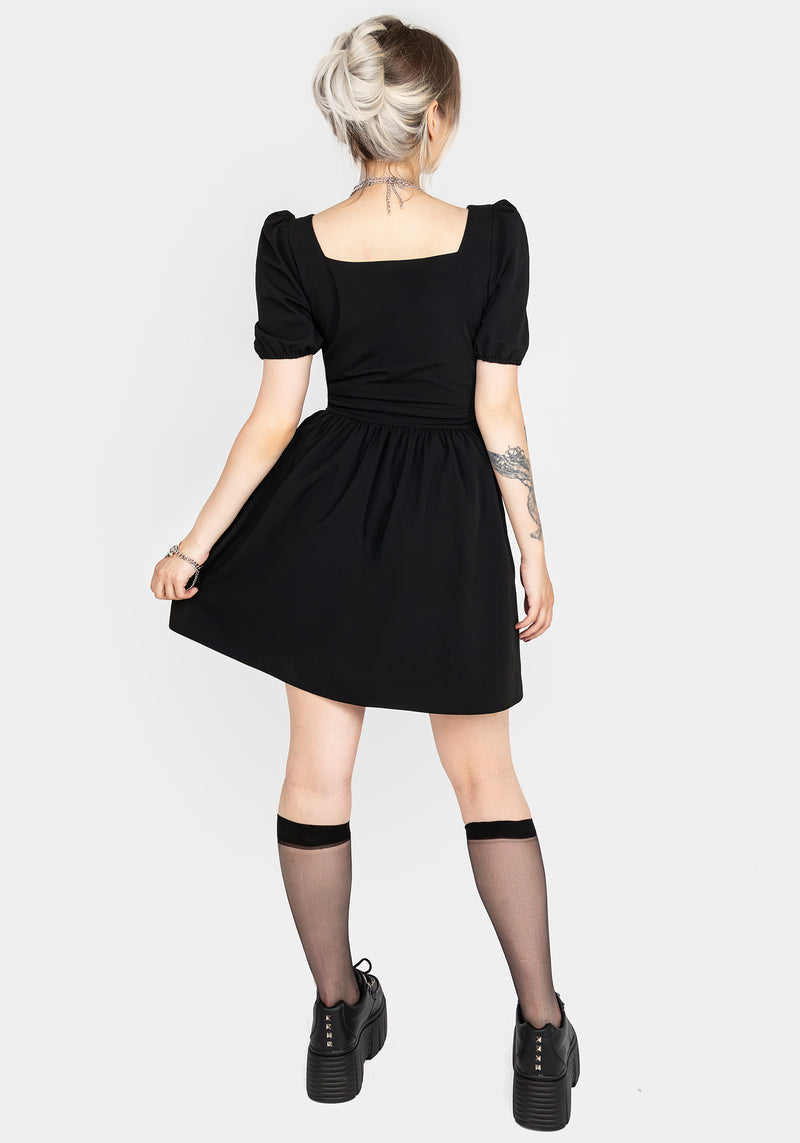 Vampyrum Bat Embroidered Puff Sleeve Mini Dress