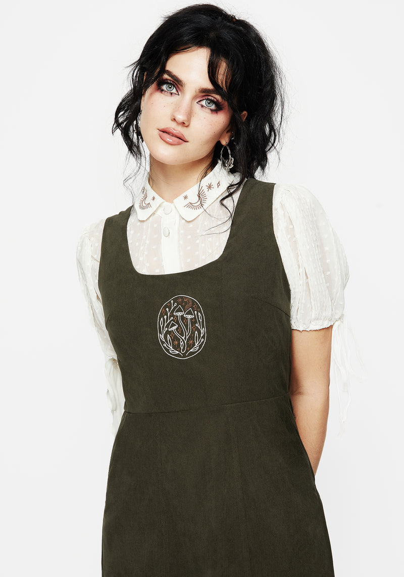 Mycelium Embroidered Mini Pinafore Dress