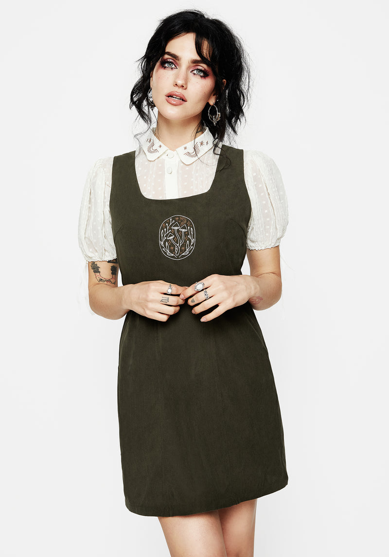 Mycelium Embroidered Mini Pinafore Dress