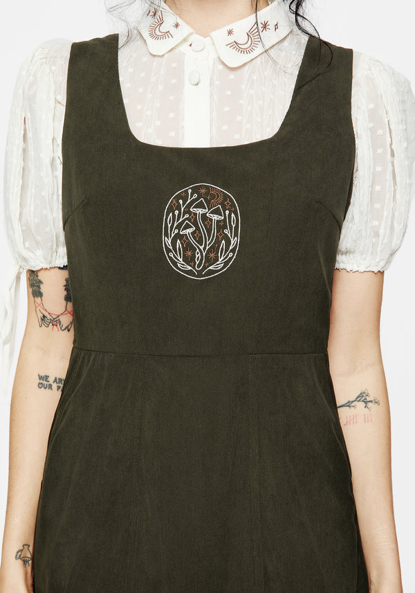 Mycelium Embroidered Mini Pinafore Dress