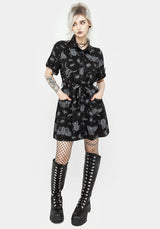 Parasite Bugs Short Sleeve Mini Shirt Dress - Black