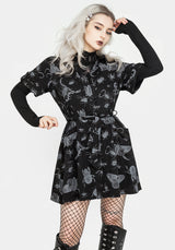 Parasite Bugs Short Sleeve Mini Shirt Dress - Black