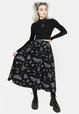 Parasite Bugs Button Front Midi Skirt - Black