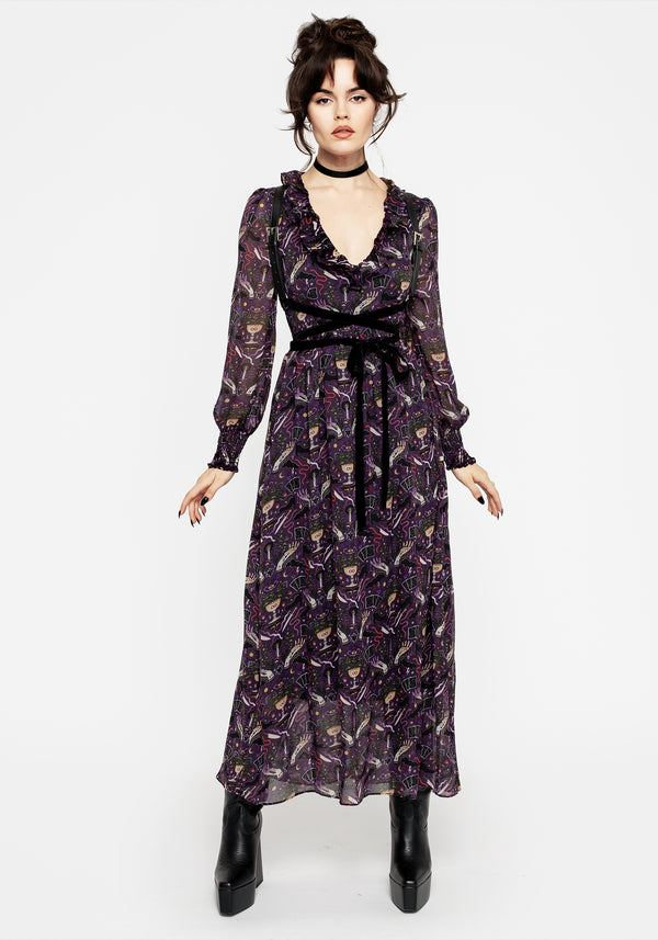 Modern Mystisch Puffärmel Ärmel Maxi Kleid