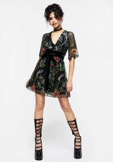 Wildflower Embroidered Mesh Mini Dress