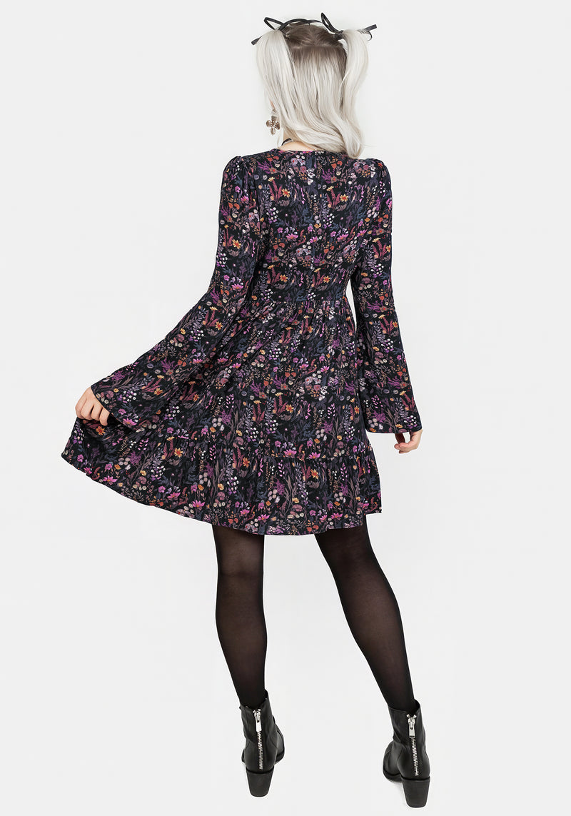 Heliotrope Floral Mini Smock Dress