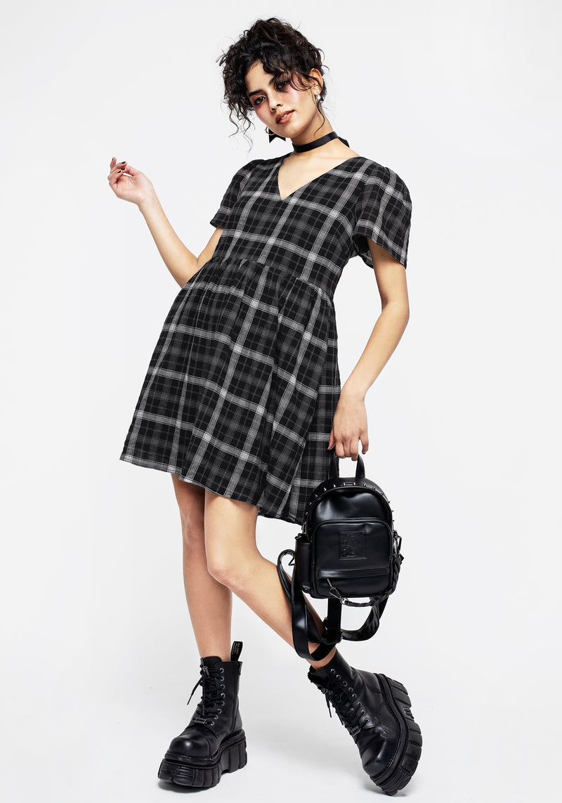 Dilemma Check Mini Smock Dress