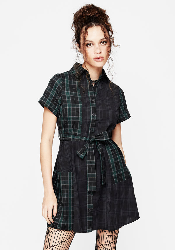 Analogue Check Cotton Mini Shirt Dress