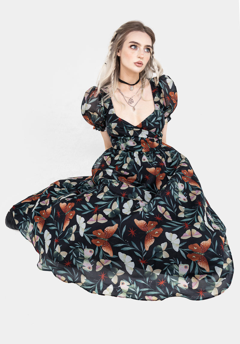 Mariposa Puff Sleeve Organza Midi Dress