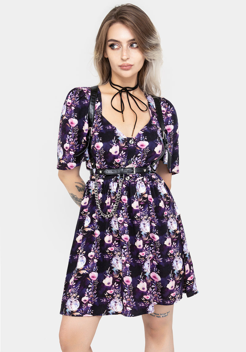 Socordia Floral Moon Button Front Mini Dress