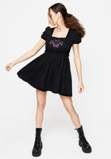 Cocoon Butterfly Embroidered Puff Sleeve Mini Dress