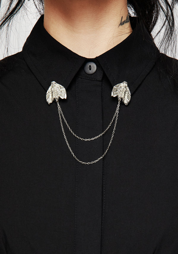 Styx Moth Collar Chain Mini Shirt Dress