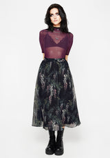 Wisteria Floral Print Chiffon Midi Skirt