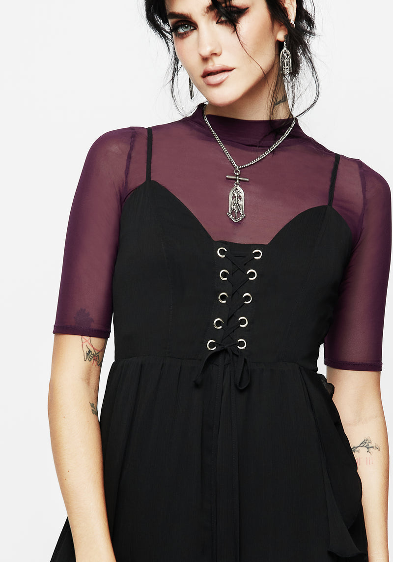 Corsair Spitze Vorderseite Asymmetrisch Midi Kleid