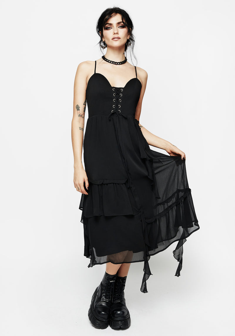 Corsair Spitze Vorderseite Asymmetrisch Midi Kleid