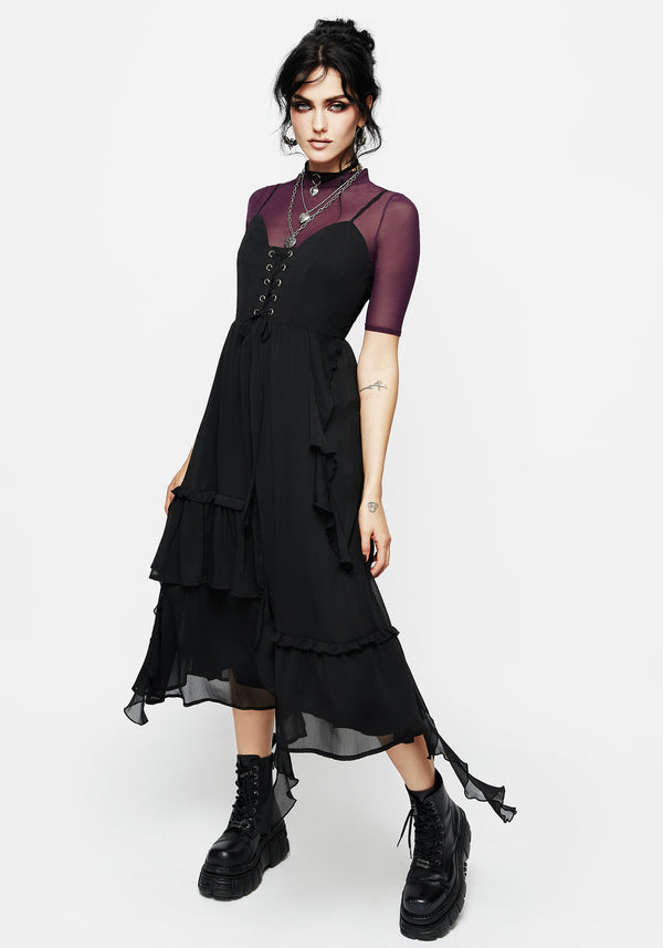 Corsair Spitze Vorderseite Asymmetrisch Midi Kleid