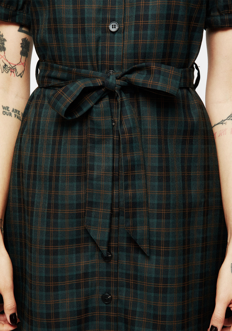 Nightingale Check Collar Mini Shirt Dress